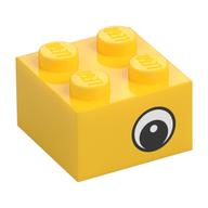 Brick 2 × 2 with Eye with White Print on Two Sides, White Circle in Pupil, Offset