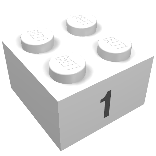 Brick 2 × 2 with Black "1" Print White