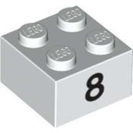 Brick 2 × 2 with Black "8" Print White