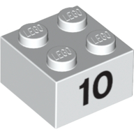Brick 2 × 2 with Black "10" Print White