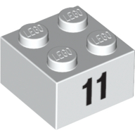 Stein 2 × 2 mit schwarz "11" Druck Weiß