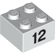 Brick 2 × 2 with Black "12" Print White
