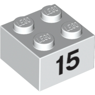 Brick 2 × 2 with Black "15" Print White