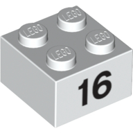 Brick 2 × 2 with Black "16" Print White