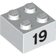 Brick 2 × 2 with Black "19" Print White