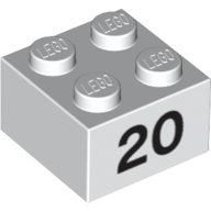 Stein 2 × 2 mit schwarz "20" Druck Weiß
