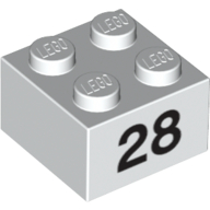 Brick 2 × 2 with Black "28" Print White