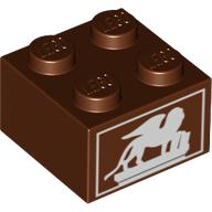 Brick 2 × 2 with White Winged Lion (Griffin) Print Reddish Brown