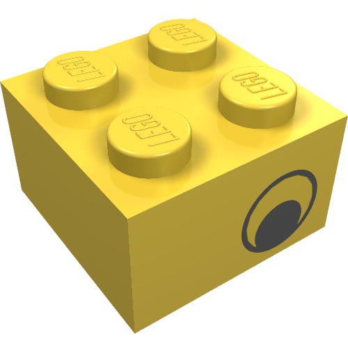 Brick 2 × 2 with Eye [No Pupils] Print on Two Sides, Offset Gelb