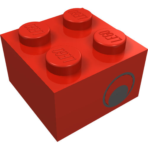 Brick 2 × 2 with Eye [No Pupils] Print on Two Sides, Offset Red