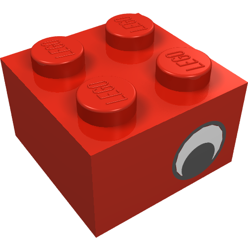 Brick 2 × 2 with Eye with White Print on Two Sides, Offset Rot