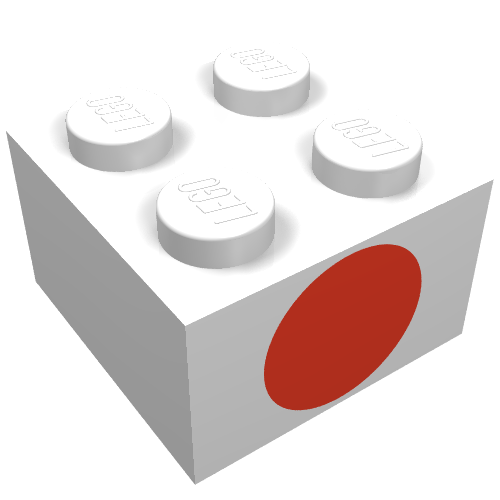 Brick 2 × 2 with Red Dot on One Side Print Weiß