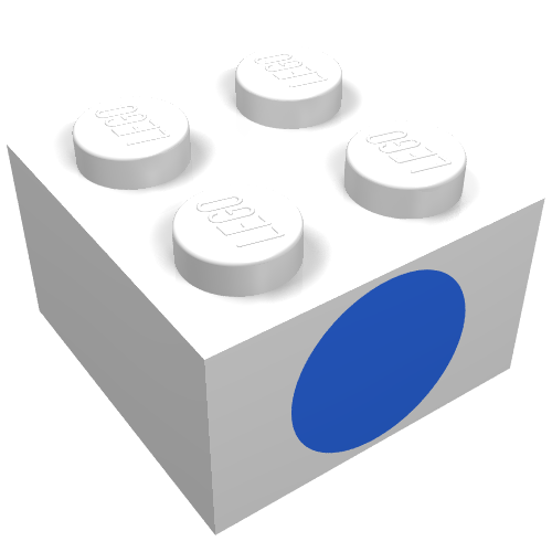 Brick 2 × 2 with Blue Dot on One Side Print Weiß
