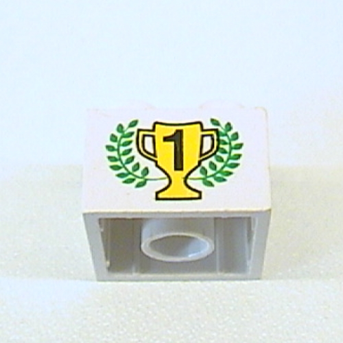 Brick 2 × 2 with Gold 1st Place Cup and Laurels Print White