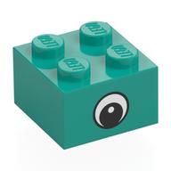 Brick 2 × 2 with Center Eye with White Print Dunkeltürkis