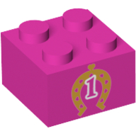 Brick 2 × 2 with Gold Horseshoe with Hearts and "1" Print Dark Pink