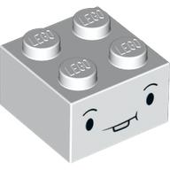 Brick 2 × 2 with Face, Black Eyes, Bucked Tooth print White