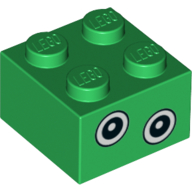 Brick 2 × 2 with 2 Eyes on One Side print Grün