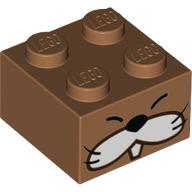 Brick 2 × 2 with Monty Mole Face Print Medium Nougat