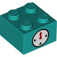 Brick 2 × 2 with Clock Timer on Two Sides Print Dark Turquoise