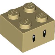 Brick 2 × 2 with Angry Black Oval Eyes Print Tan