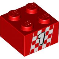 Brick 2 × 2 with '1' on Checkered Flag Print Rot