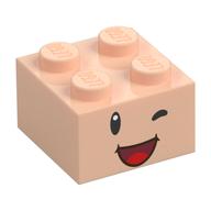 Brick 2 × 2 with Face, Winking Eyes and Open Mouth Smile Print Light Nougat