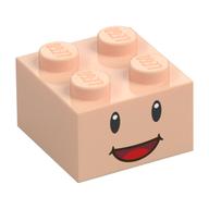 Brick 2 × 2 with Face, Black Eyes and Open Mouth Smile Print Light Nougat