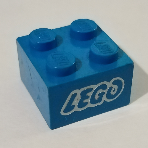 Brick 2 × 2 with LEGO Logo with Open O White Outline Print Blue