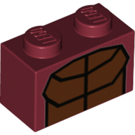 Brick 1 × 2 with Reddish Brown Muscles Outline Print Dunkelrot