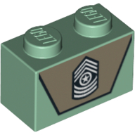 Brick 1 × 2 with Army Emblem on Dark Tan Background Print Sand Green