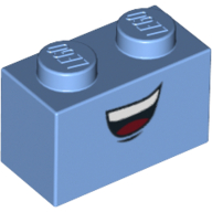 Brick 1 × 2 with Smiling Mouth Print (Guido) Medium Blue