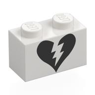 Brick 1 × 2 with Black Broken Heart print White