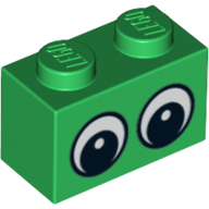 Brick 1 × 2 with Two Eyes with White Pupils Print Green
