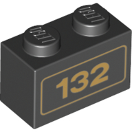 Brick 1 × 2 with Gold '132' Print Black