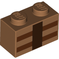 Brick 1 × 2 with Reddish Brown and Dark Brown Lines Print