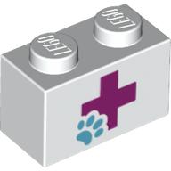 Brick 1 × 2 with Red Cross and Animal Paw Print White