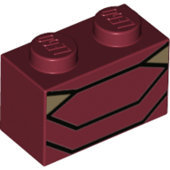 Brick 1 × 2 with Iron Man Armour print Dark Red