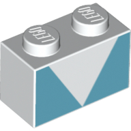 Brick 1 × 2 with White Triangle print Weiß