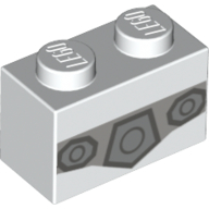 Brick 1 × 2 with Light Bluish Grey Field, Dark Bluish Grey Shapes print Weiß