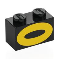 Brick 1 × 2 with Yellow Oval print Black