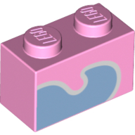 Brick 1 × 2 with Medium Blue Shape/Swirl Print Bright Pink