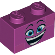 Brick 1 × 2 with Face Happy, Blue Eyes, Open Mouth print Magenta