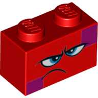 Brick 1 × 2 with Angry/Disgruntled Face, Blue Eyes, Crooked Mouth Rot