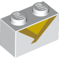 Brick 1 × 2 with 2 Pearl Gold Lines (V-Neck Shirt), Yellow Triangle print Weiß