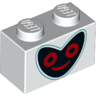 Brick 1 × 2 with Heart Shape Black Face, Red Eyes, Mouth print Weiß