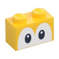 Brick 1 × 2 with Blue Eyes (Yoshi) Print Yellow