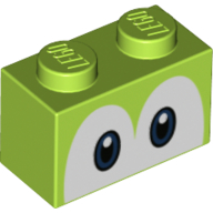 Brick 1 × 2 with Blue Eyes (Yoshi) Print Lime