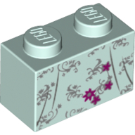 Brick 1 × 2 with Dress, Grey Decorations and Magenta Flowers print Light Aqua