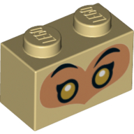 Brick 1 × 2 with Medium Nougat Heart, Black Eyes, Gold Pupils (Monkie King) Tan
